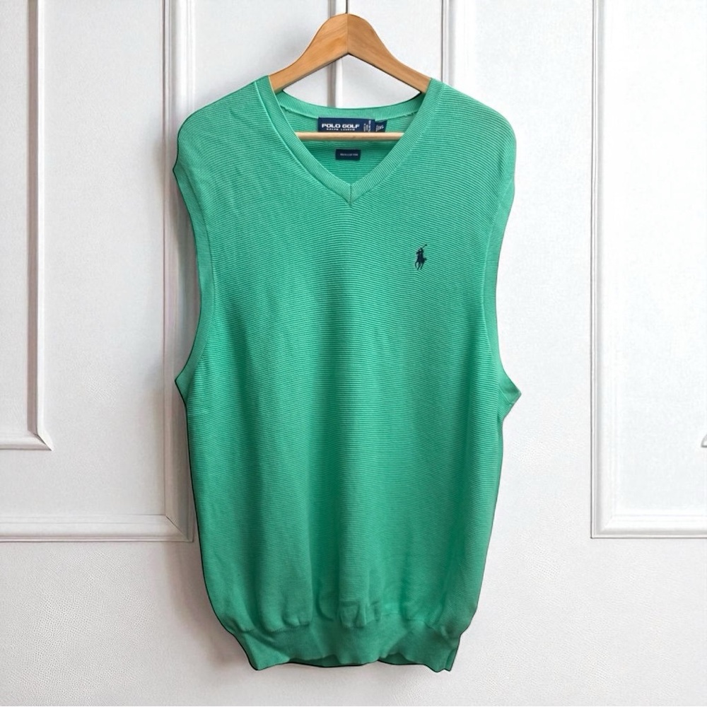 Polo Ralph Lauren Vintage Golf Cotton Knit Sweater Vest Blue/Green Size XL